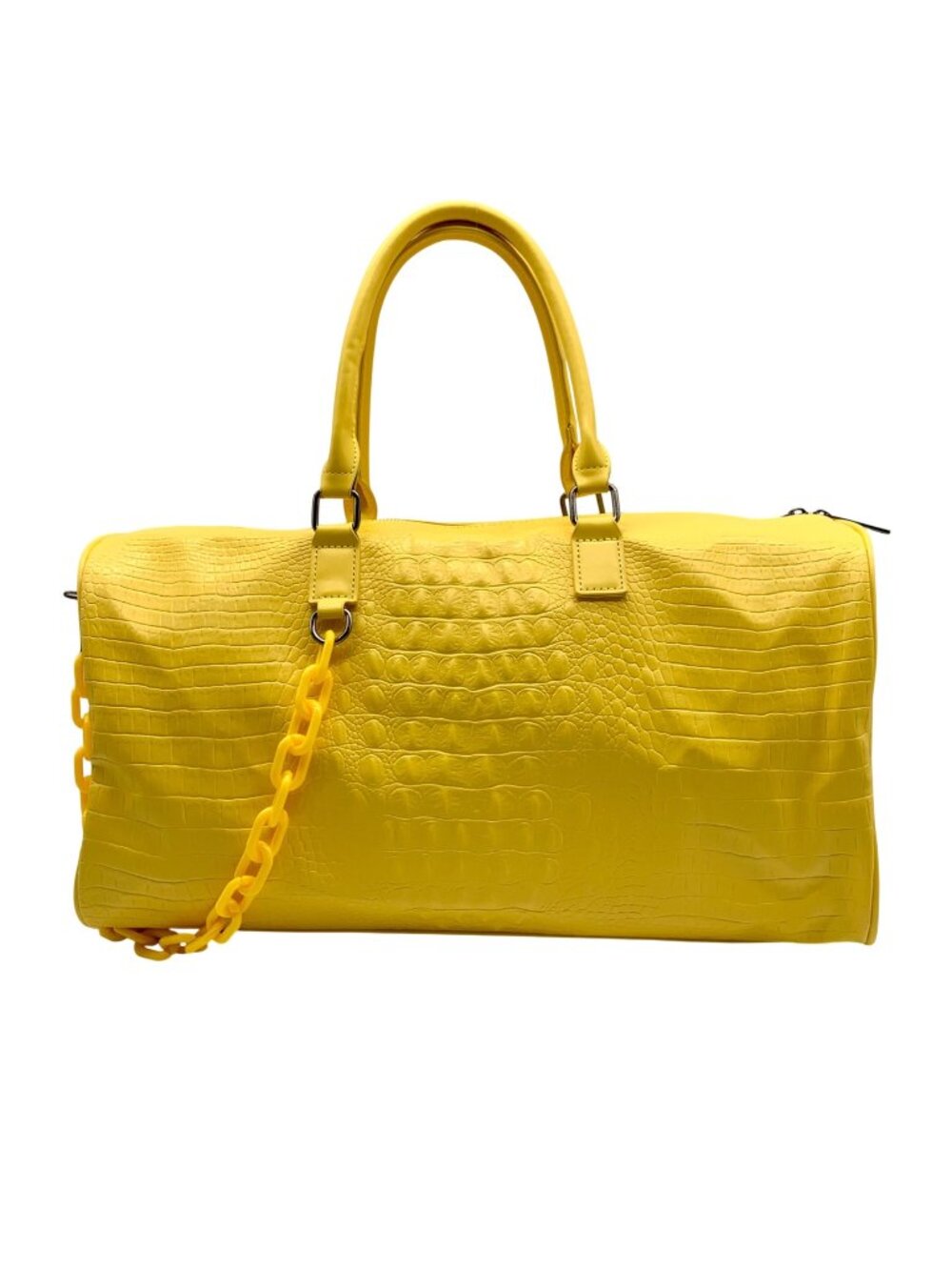 Privata Yellow Croc-Embossed Faux Leather Large Duffel Bag